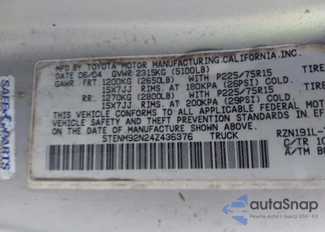 2004 Toyota Tacoma Prerunner из США, поврежденный, VIN 5TENM92N24Z436376